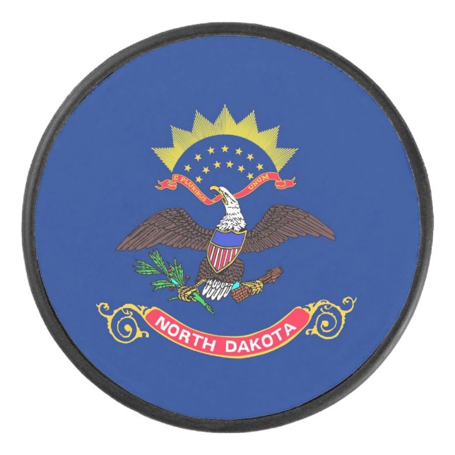 Patriotic hockey puck with flag of North Dakota (Front)