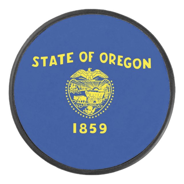 Patriotic hockey puck with flag of Oregon State (Front)