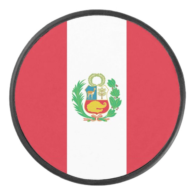 Patriotic hockey puck with Flag of Peru (Front)