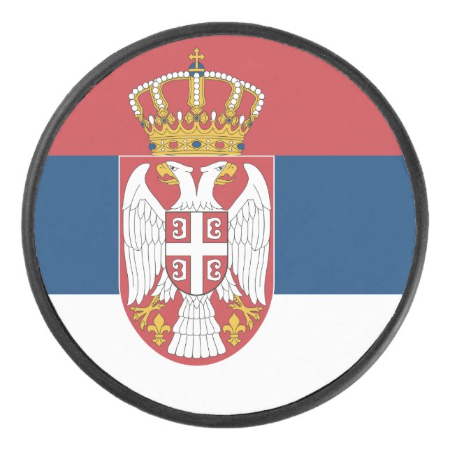 Patriotic hockey puck with flag of Serbia (Front)