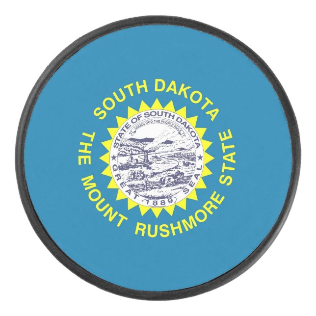 Patriotic hockey puck with flag of South Dakota (Front)