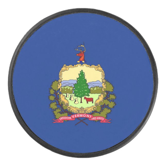 Patriotic hockey puck with flag of Vermont (Front)