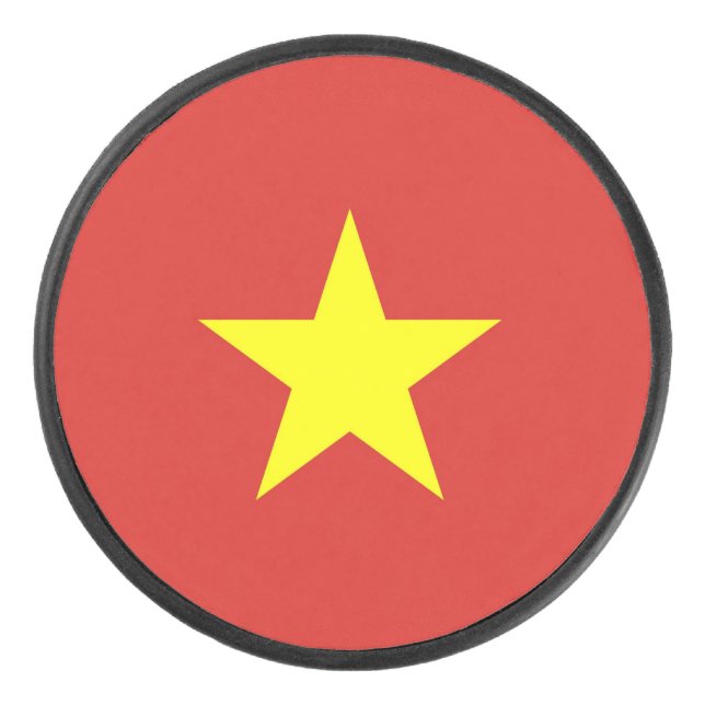 Patriotic hockey puck with flag of Vietnam (Front)