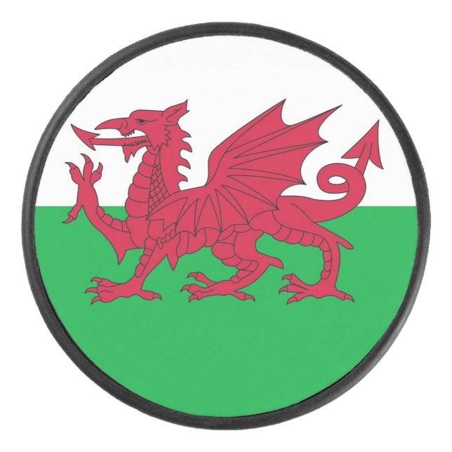 Patriotic hockey puck with flag of Wales (Front)