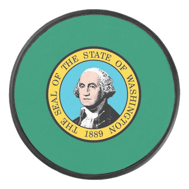 Patriotic hockey puck with flag of Washington (Front)