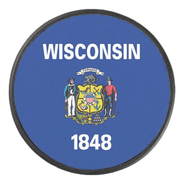 Patriotic hockey puck with flag of Wisconsin (Front)