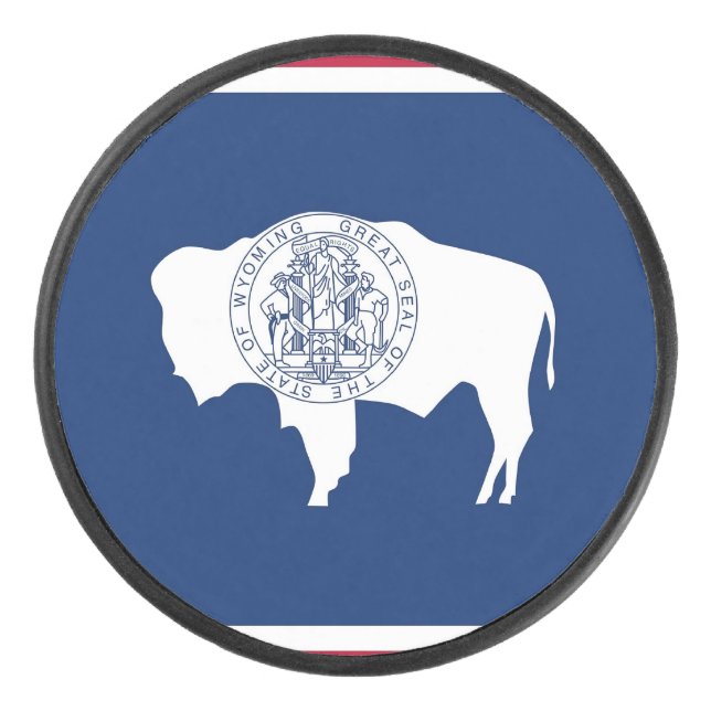 Patriotic hockey puck with flag of Wyoming (Front)