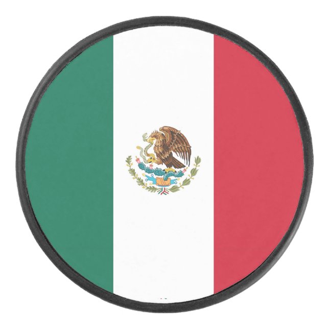 Patriotic hockey puck with Mexico flag (Front)