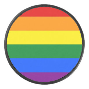 Patriotic hockey puck with Rainbow Pride flag