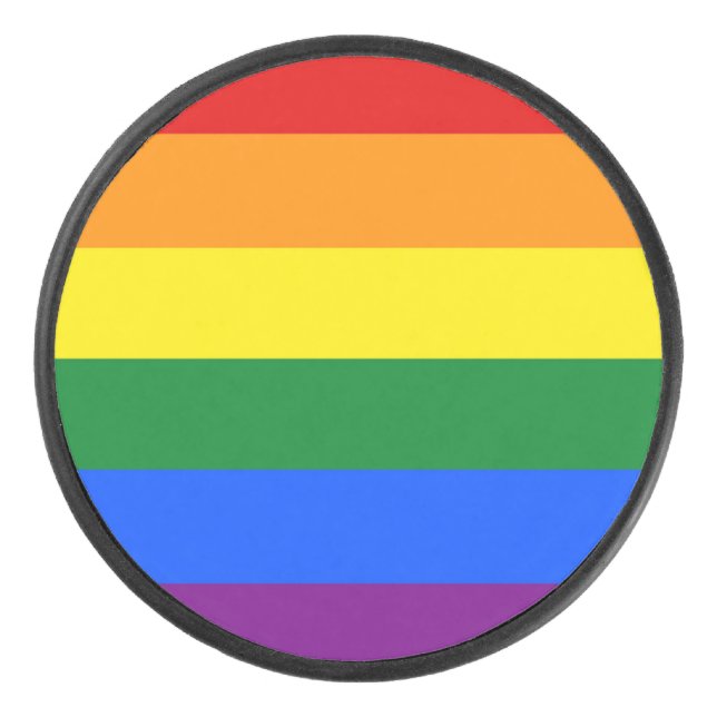 Patriotic hockey puck with Rainbow Pride flag (Front)