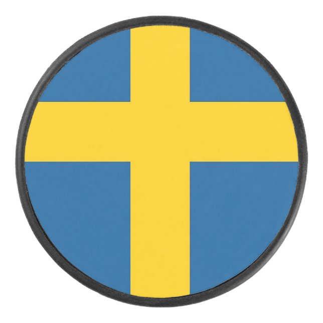 Patriotic hockey puck with Sweden flag (Front)