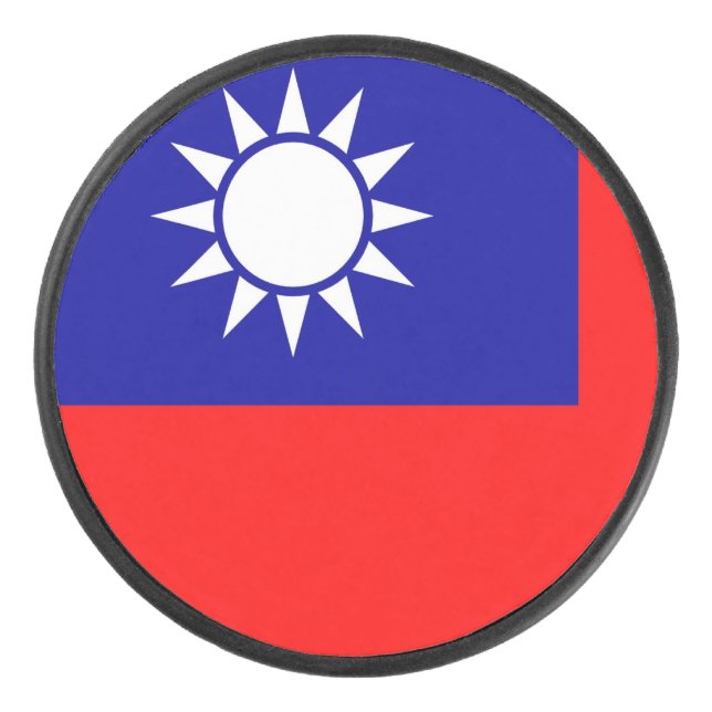Patriotic hockey puck with Taiwan flag (Front)