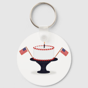 Patriotic Holiday Fourth of July Birthday Cake Key Ring