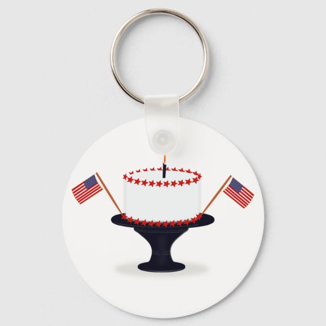 Patriotic Holiday Fourth of July Birthday Cake Key Ring (Front)