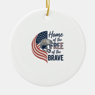 Patriotic Home of the Free Brave Helmet Shirt_1 Ceramic Tree Decoration