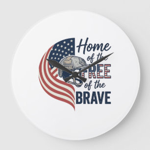 Patriotic Home of the Free Brave Helmet Shirt_1 Large Clock