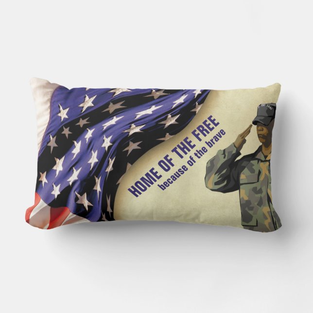 Patriotic HOME OF THE FREE Veterans Lumbar Cushion (Front)