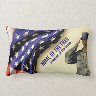 Patriotic HOME OF THE FREE Veterans Lumbar Cushion