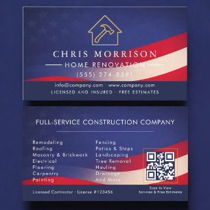 Patriotic Home Renovation Repair QR Code Business Card