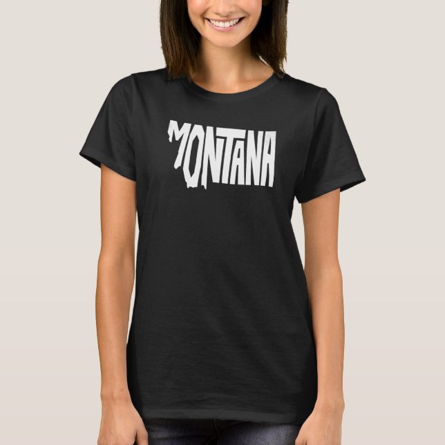Patriotic Home State Map of Montana Text Shape T-Shirt (Front)