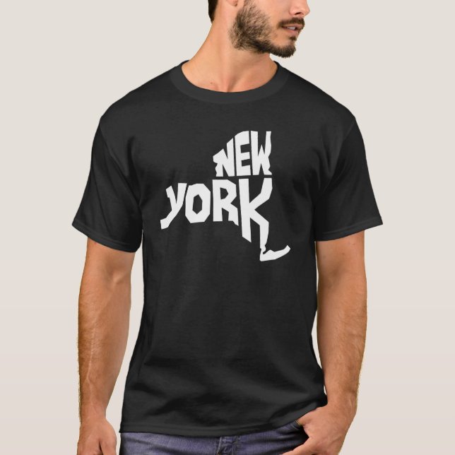 Patriotic Home State Map of New York Text Shape De T-Shirt (Front)