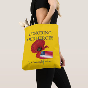 Patriotic HONORING HEROES Veterans USA Flag Tote Bag