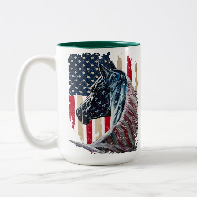 patriotic horse american flag 4th of july horse  Two-Tone coffee mug (Left)