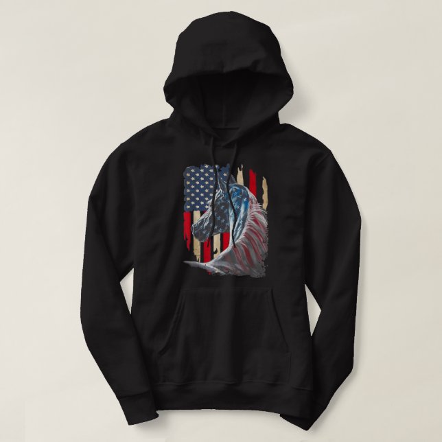 Patriotic Horse American Flag 4th Of July Independ Hoodie (Design Front)