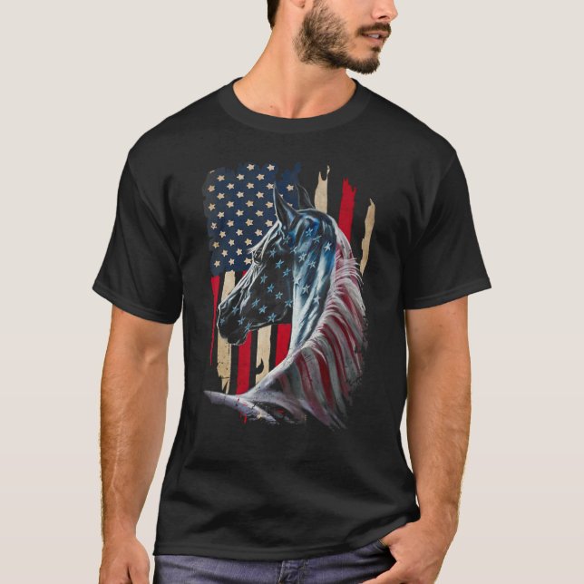 Patriotic Horse American Flag Horseback 4th Of Jul T-Shirt (Front)