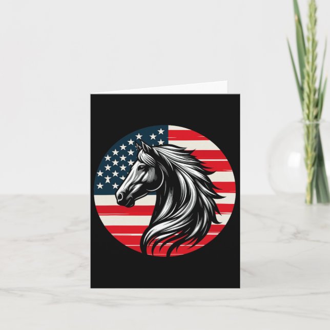 Patriotic Horse American Flag Horseback Riding 4th Card (Front)