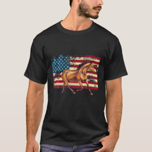 Patriotic Horse American Flag Horseback Riding Far T-Shirt