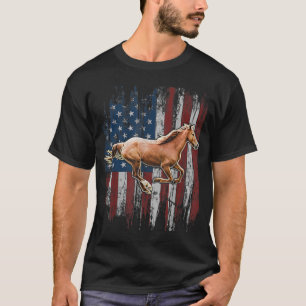 Patriotic Horse American Flag Horseback Riding Far T-Shirt