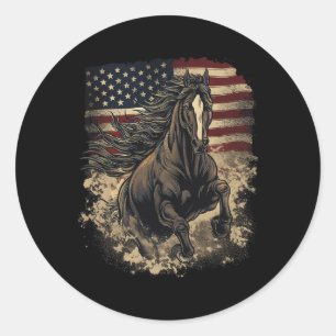 Patriotic Horse American Flag Horseback Riding Wes Classic Round Sticker