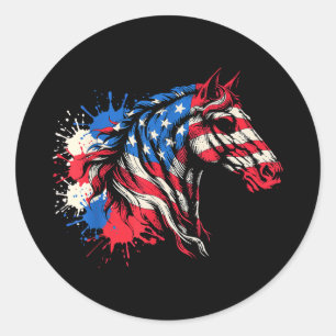 Patriotic horse american flag splash art Patriotic Classic Round Sticker