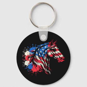 Patriotic horse american flag splash art Patriotic Key Ring