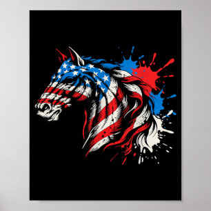 Patriotic Horse American Flag Splash Art Poster