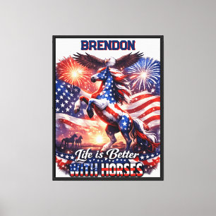 Patriotic Horse American Flag Sunset Equestrian Canvas Print