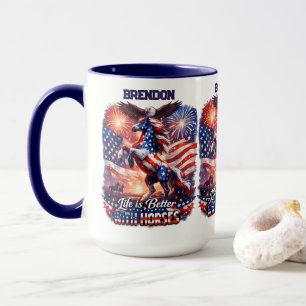 Patriotic Horse American Flag Sunset Equestrian  Mug