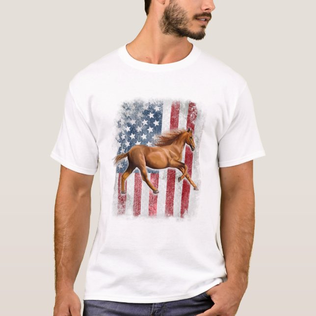 Patriotic Horse American Flag T-Shirt (Front)