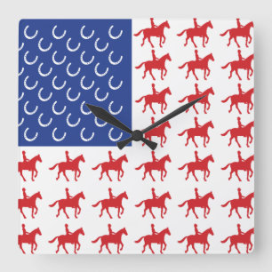Patriotic Horse and Rider Square Wall Clock