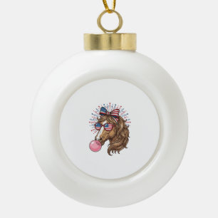Patriotic Horse Bubble Gum Vintage Vector Shirt De Ceramic Ball Christmas Ornament