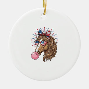 Patriotic Horse Bubble Gum Vintage Vector Shirt De Ceramic Tree Decoration