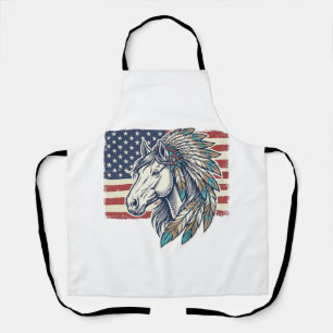 Patriotic Horse Flag Vintage Vector T-Shirt Design Apron