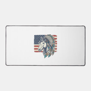 Patriotic Horse Flag Vintage Vector T-Shirt Design Desk Mat