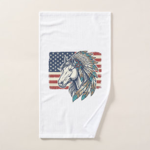 Patriotic Horse Flag Vintage Vector T-Shirt Design Hand Towel