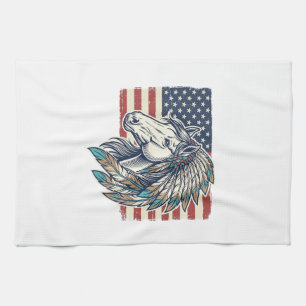Patriotic Horse Flag Vintage Vector T-Shirt Design Tea Towel