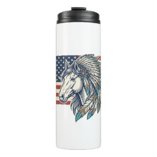 Patriotic Horse Flag Vintage Vector T-Shirt Design Thermal Tumbler