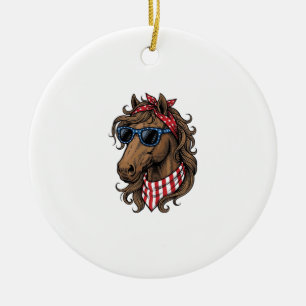 Patriotic Horse Head Vector Shirt Design_1 Ceramic Tree Decoration