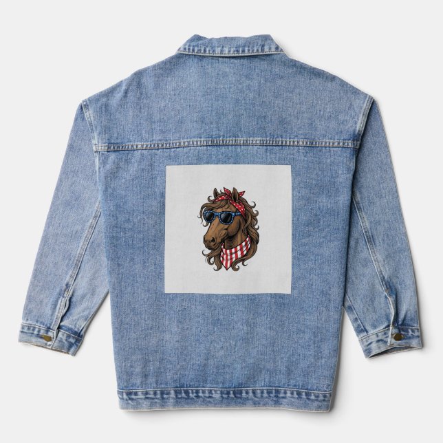 Patriotic Horse Head Vector Shirt Design_1 Denim Jacket (Back)