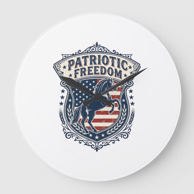 Patriotic Horse Ranch Mum Vector Graphic Tee_1 Large Clock (Front)